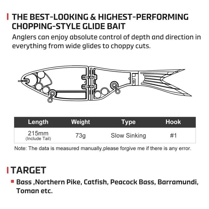 Leurre souple Noeby Amata Glide Swimbait 215mm pour brochet et sandre, leurre nageur coulant lent