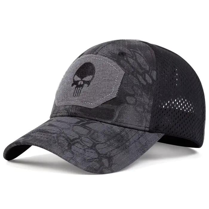 Casquette baseball crâne brodée unisexe - Mesh respirant tactique - Ajustable pour randonnée pêche