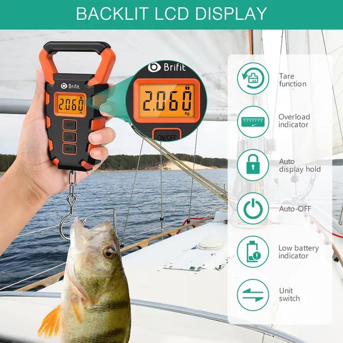 Balance digitale 50kg/10g étanche avec pince - Règle intégrée pour mesurer et peser poissons précisément