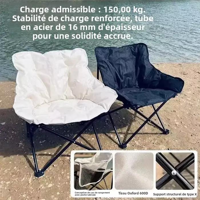 Fauteuil lune pliant rembourré dossier haut réglable pour pêche camping loisirs randonnée pique-nique