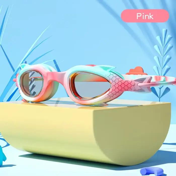 Lunettes de natation enfants poissons avec bonnet silicone garçons filles étanches anti-buée