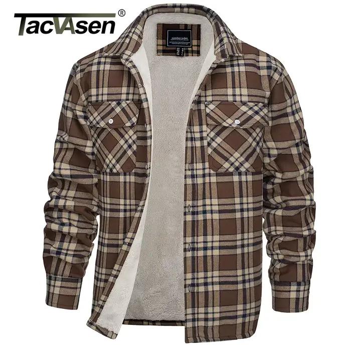 Veste chemise TACVASEN à carreaux doublée polaire pour pêche hivernale travail