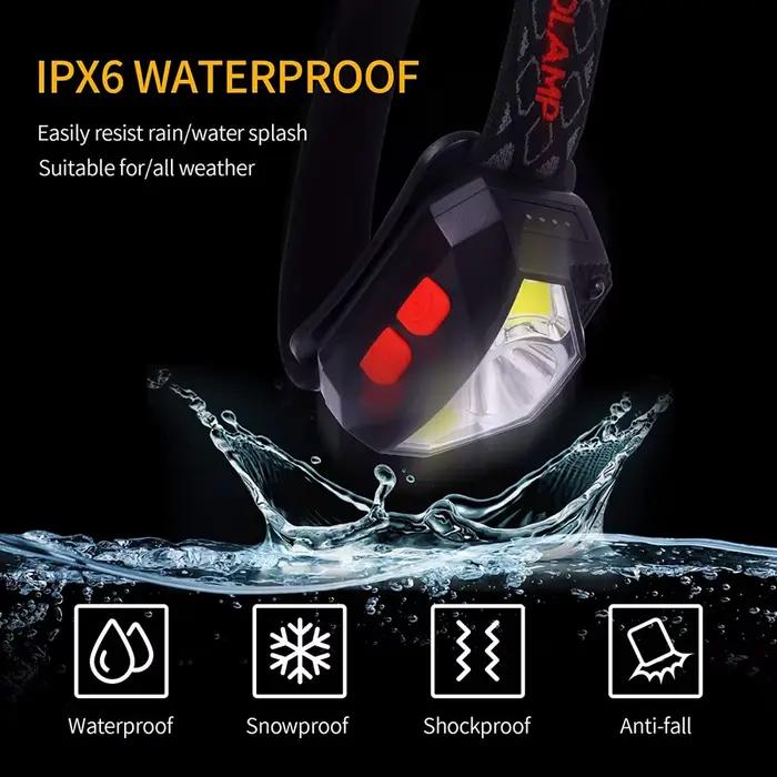 Lampe frontale LED 8 modes avec capteur de mouvement - puissante torche COB étanche pour pêche et camping