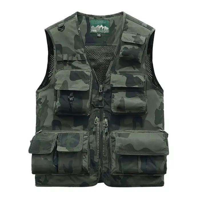 Veste camouflage homme sans manches été multi-poches pour pêche travail et loisirs