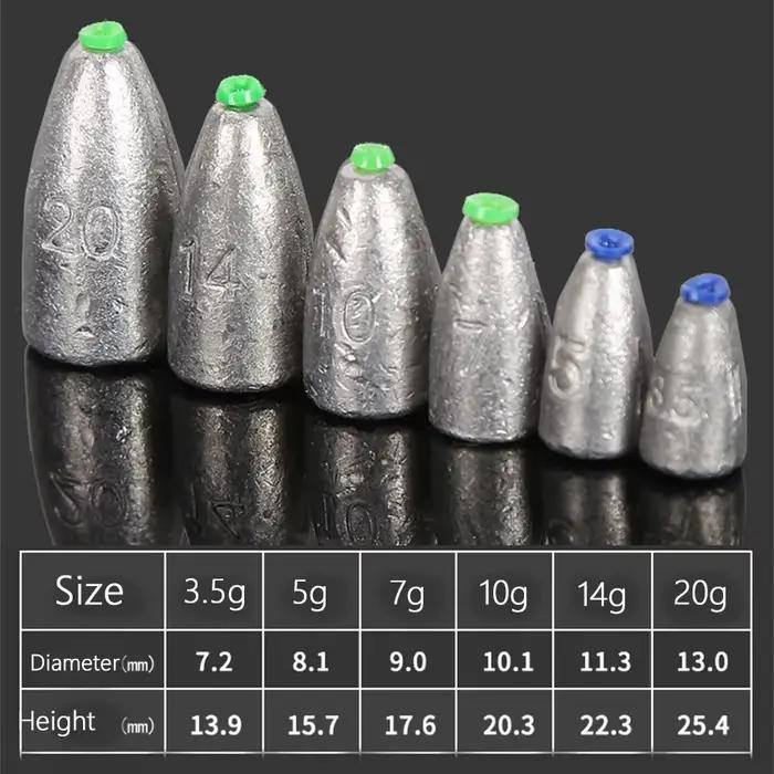 Plombs de pêche 10 pièces 2g à 20g - Sinkers bullet pour tous types de pêche - Accessoires pêche