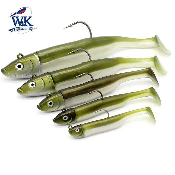 Kit leurres souples paddle tail pour pêche du bar - 5 tailles de 6cm à 14.5cm avec têtes plombées assorties