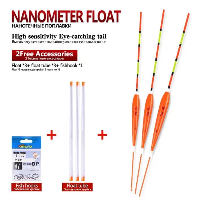 Lot de flotteurs de pêche en eau peu profonde Nano Bobber, tubes et hameçons pour eau douce