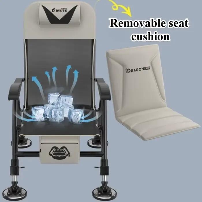 Chaise pêche pliante relax inclinable avec appui-tête et pieds télescopiques pour camping pique-nique
