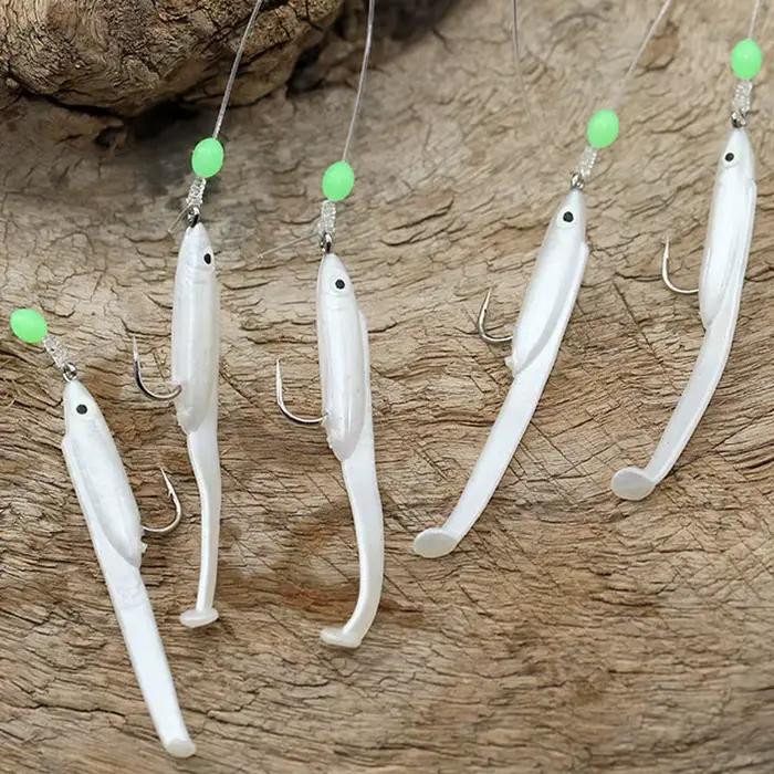 Set leurres souples lumineux sabiki rigs - Montages anguilles lumineuses pêche mer maquereau chinchard saurel