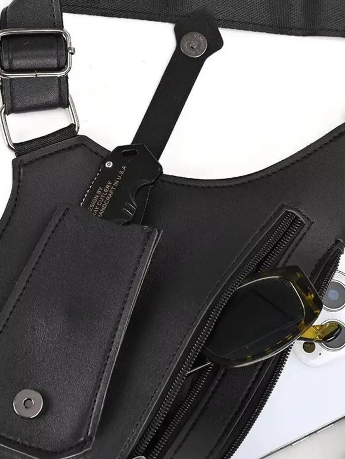Sac pêche tactique étanche anti-vol double bretelles - Multi-poches polyvalent homme - PU imperméable