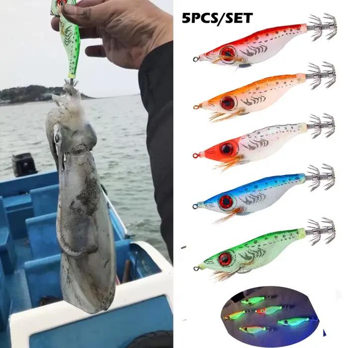Lot de 5 leurres pêche leurre souple appât dur crevette calamar seiche octopus 9g 10cm hameçon plomb