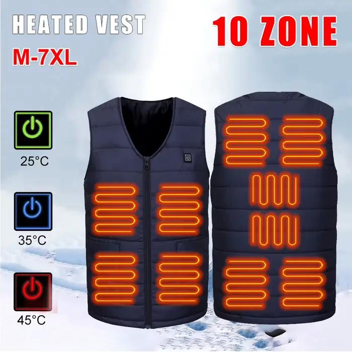 Veste chauffante homme sans manches 10 zones chauffantes 3 températures pour pêche hiver M-7XL