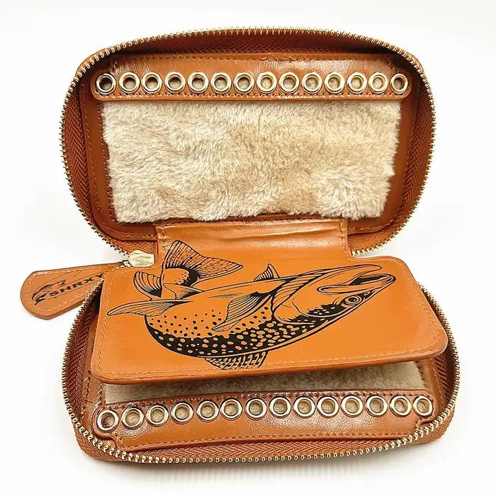 Porte-leurres séquins pêche à la mouche séchage mouches portefeuille cuir vachette pêcheurs