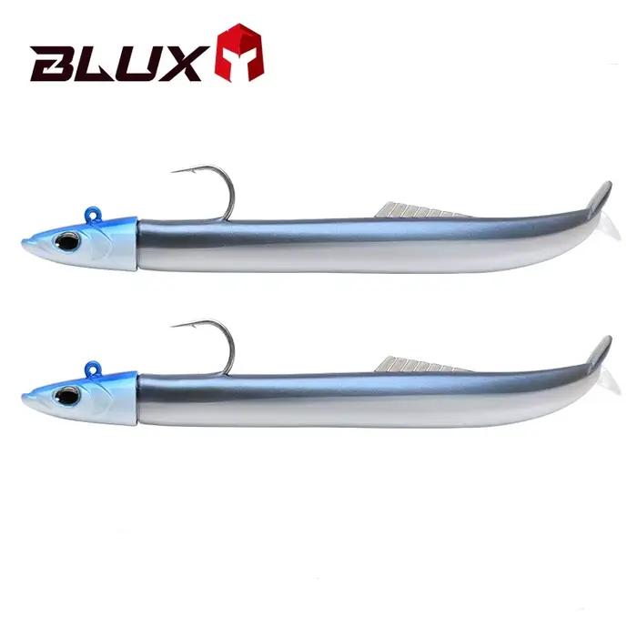 Leurre Souple BLUX Flash Sand Eel 14g 27g pour Bar et Poissons de Mer, Tête Plombée avec Hameçon