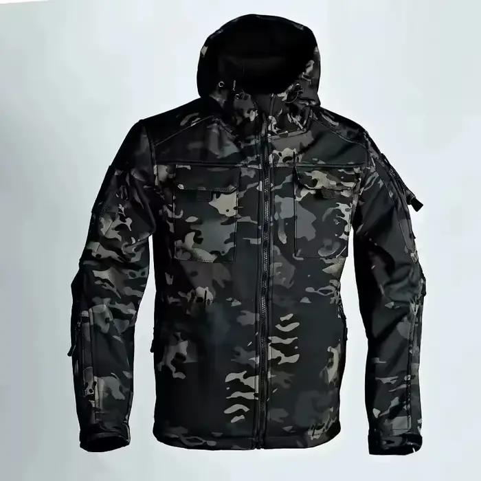 Veste tactique militaire homme imperméable coupe-vent avec capuche - Veste softshell multi-poches pour pêche hiver