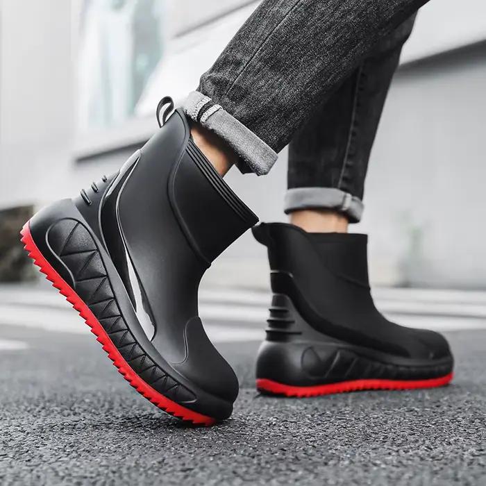 Bottes de pluie courtes homme mode pêche anti-dérapantes semelle épaisse résistantes extérieur lavage auto