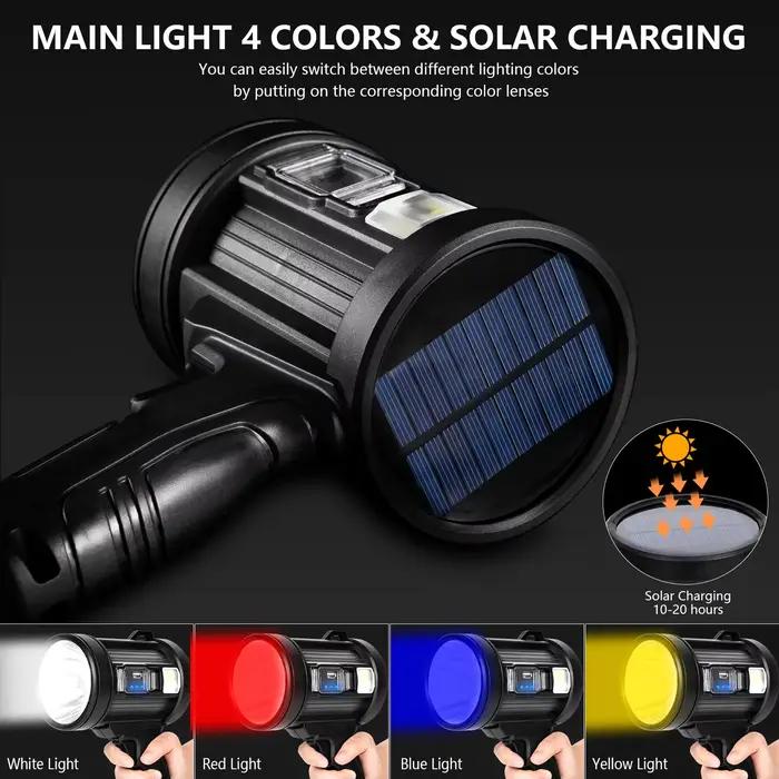 Projecteur rechargeable 1 million de lumens pour pêche - Éclairage puissant avec panneau solaire