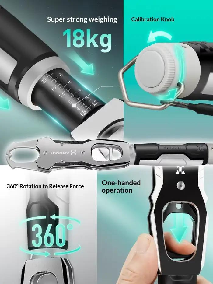 Pince multifonction pêche Hasida Aurora avec pèse-poisson et grip rotatif 360° capacité 18kg en alliage aluminium