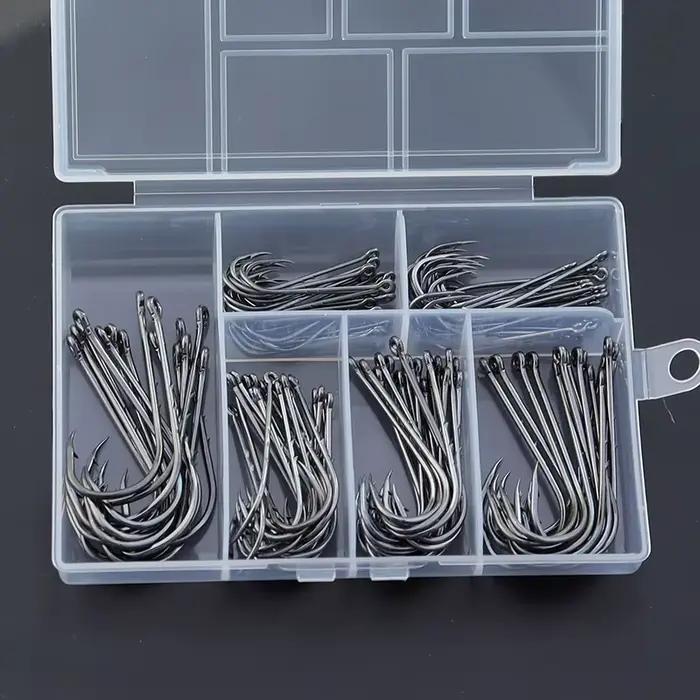 Boîte de 110 hameçons longue tige barbelés acier carbone pour pêche mer avec double appât - Hameçons océan
