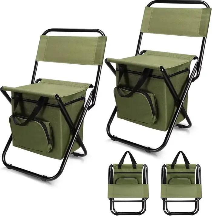 Chaise pêche pliante avec glacière et dossier - Siège camping plage léger portable avec rangement frais