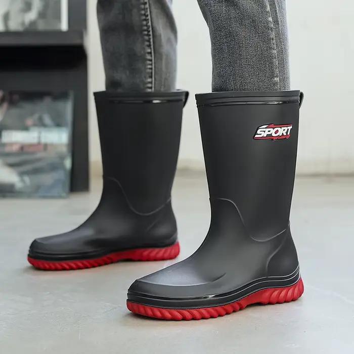 Bottes pluie homme style allemand pêche anti-odeur fourrées PVC toutes saisons cuisine