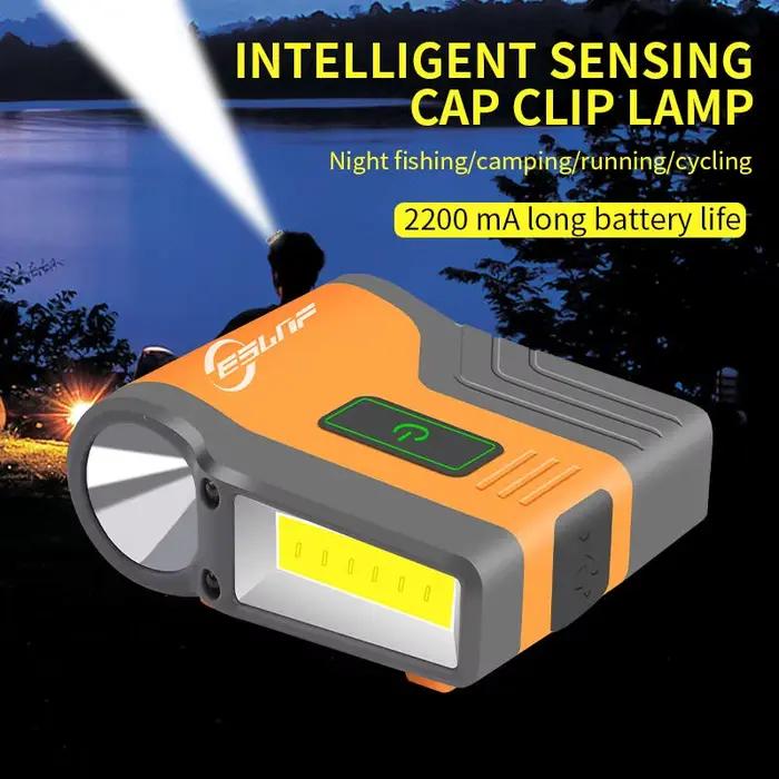 Lampe frontale pêche ESLNF étanche à induction intelligente - LED COB - Lampe clip réglable