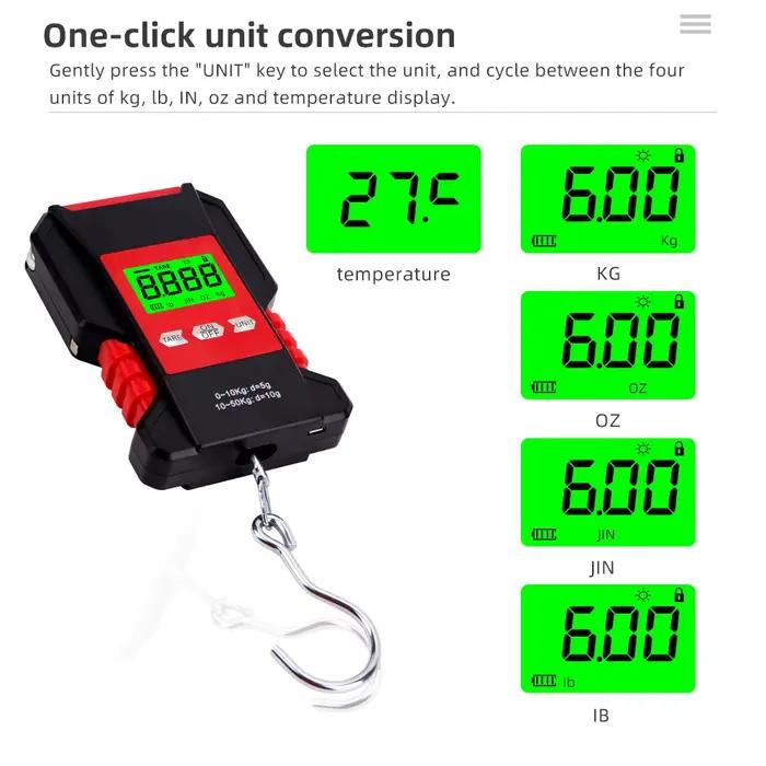 Balance pêche accroche 50kg/5g portable étanche avec rétractable 150cm et rétroéclairage