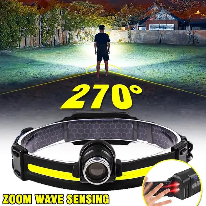 Lampe frontale LED COB zoomable puissante pour pêche nocturne et activités outdoor
