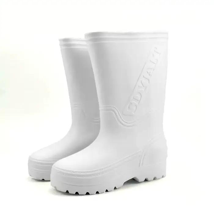 Bottes pluie hautes légères EVA blanc mousse pêche cuisine chaussures aquatiques anti-dérapantes résistantes homme