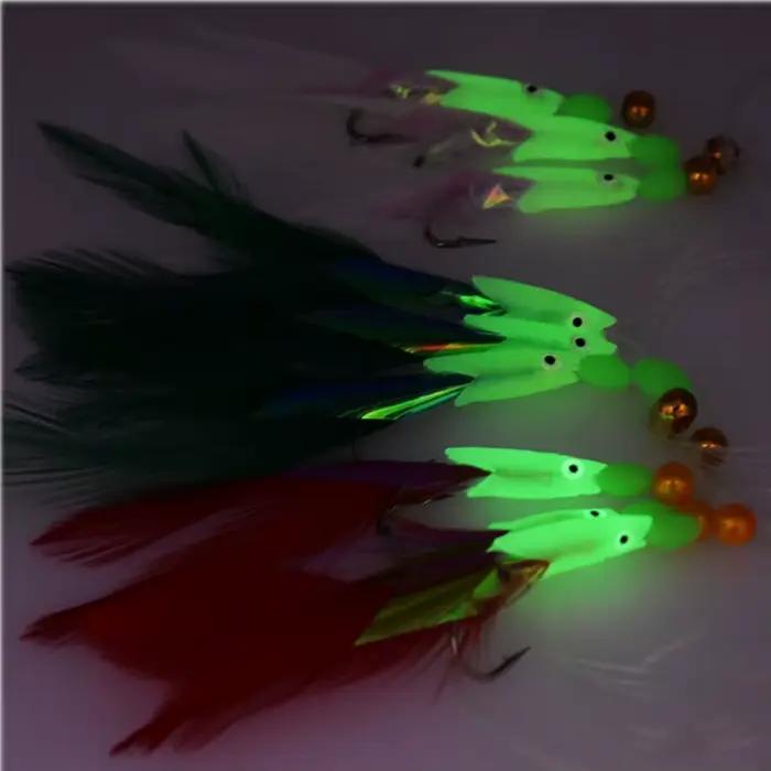 Hameçons plume Mrlurion 3 bras pour pêche en mer bar et maquereau avec montage sabiki