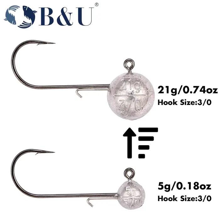 Têtes plombées B&U 3/0 4/0 haute résistance pour leurres souples, 5 à 21g pour pêche au