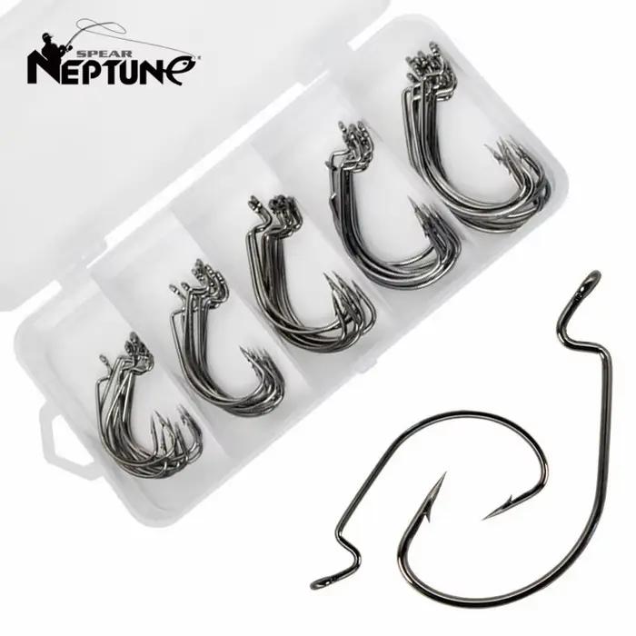 50 hameçons crank offset large ouverture pour leurres souples pêche en mer carnassiers brochet carpe coffret