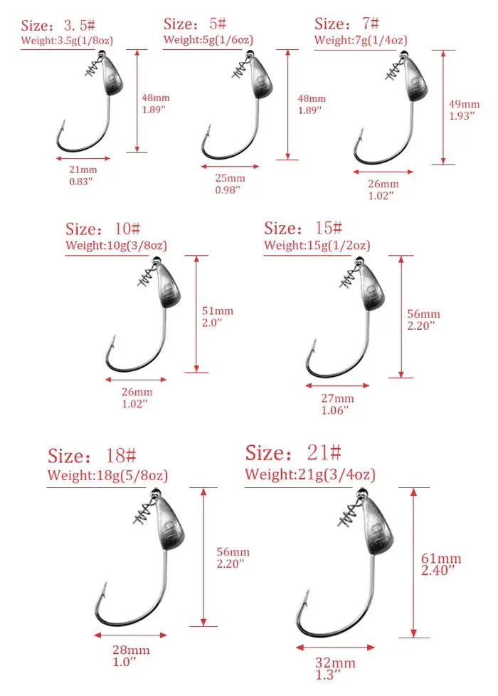 Hameçon jig head avec émerillon de 3.5g à 21g pour leurre souple worm et pêche aux leurres