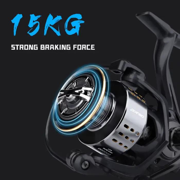Moulinet spinning DEUKIO 5.2:1 avec frein MAX 15lbs pour eau douce et mer, durable et performant