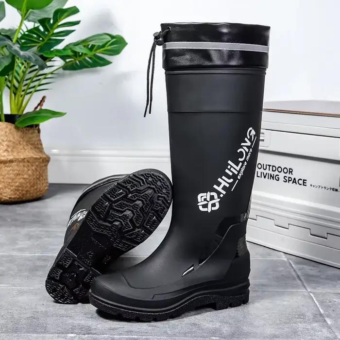Bottes de pluie homme style allemand hautes tube coton ajouté anti-dérapant lacets pêche camping