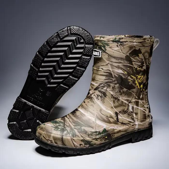 Bottes de pluie camouflage mi-mollet homme printemps automne pêche chasse montagne antidérapantes