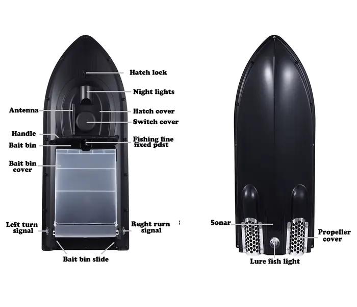 Bateau appât 2 en 1 avec détecteur poissons JABO2BG - Pour pêche carpe électrique 7.4V autonome