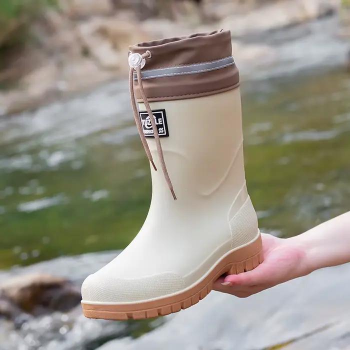 Bottes de pêche homme mi-mollet anti-dérapantes imperméables chaudes confortables PVC