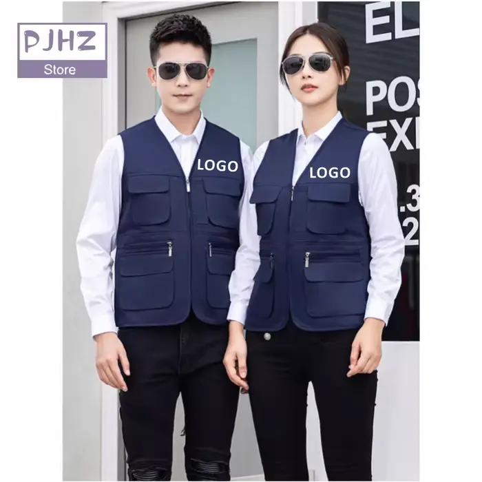 Veste personnalisable multi-poches pêche photographie outdoor avec impression logo entreprise groupe