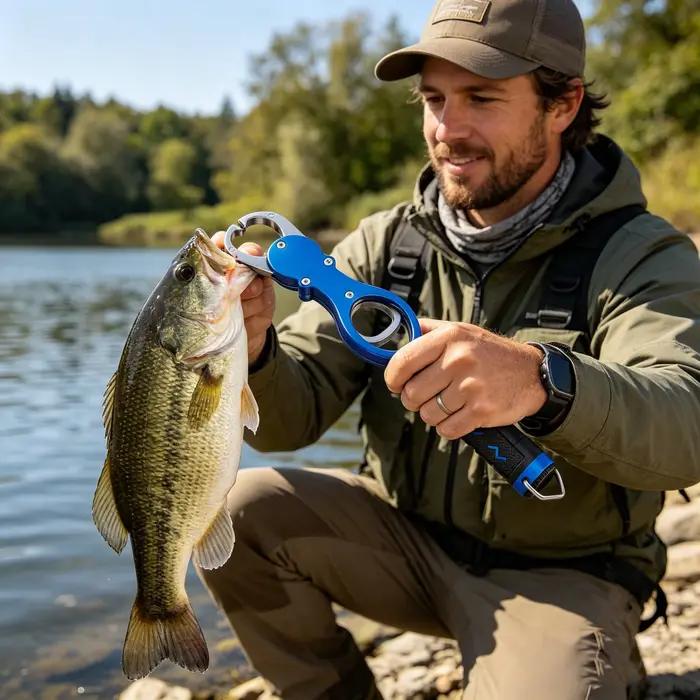 Pince à lèvres pour poisson avec balance 18kg en aluminium outil de pêche professionnel cadeau homme pour sorties en mer occasions spéciales