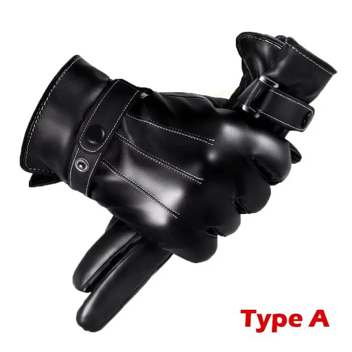 Gants de pêche hiver doigts entiers noir cuir PU qualité premium écran tactile homme