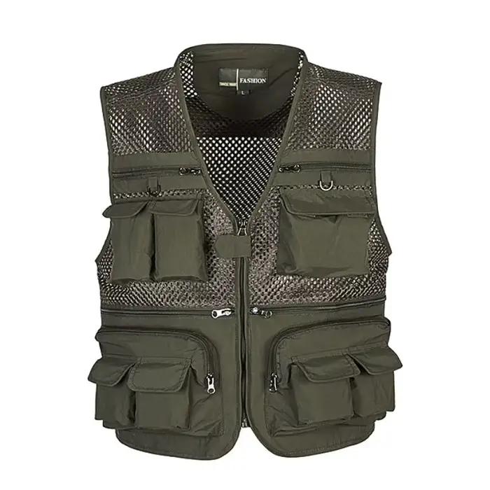 Gilet pêche grande taille mesh respirant multi-poches cargo séchage rapide pêche sportive été