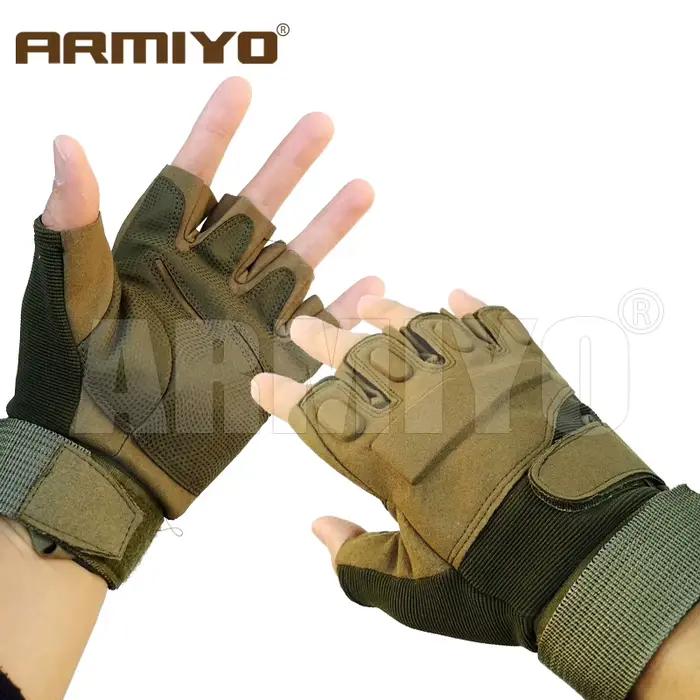 Gants tactiques demi-doigts Armiyo pour pêche sportive, chasse et airsoft - Protection outdoor
