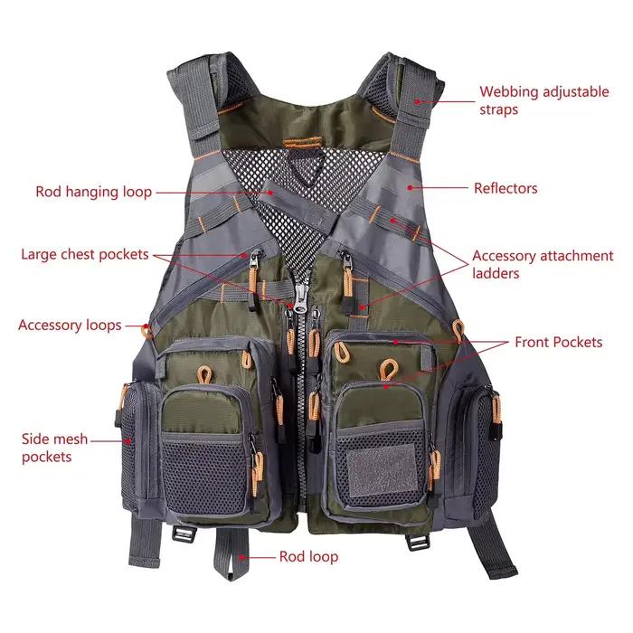 Veste de pêche technique respirante réglable - Gilet pêche mouche montagne randonnée vélo extérieur