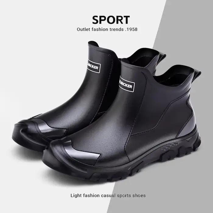 Bottes pluie homme noires courtes tube étanches anti-salissures style coréen pêche urbaine
