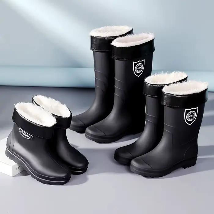 Bottes pluie industrielles épaisses pêche - Chaussures eau doublées polaire anti-dérapantes chaudes cuisine