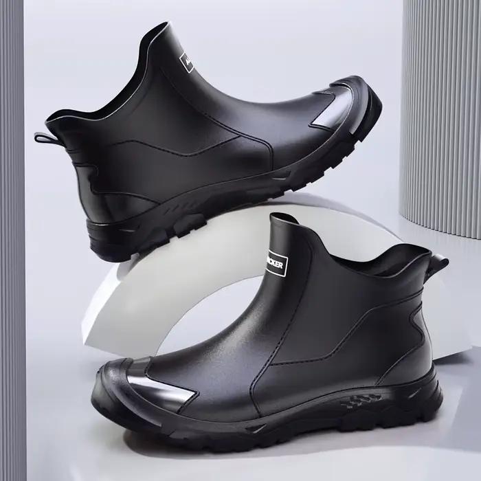 Bottes de chantier basses PVC à talon épais pour pêche construction antidérapantes confortables slip-on