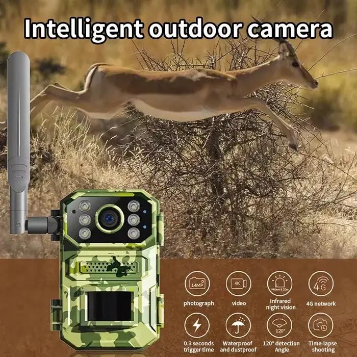 Caméra de chasse solaire 4MP 4G avec carte SIM - Détection PIR et vision nocturne infrarouge