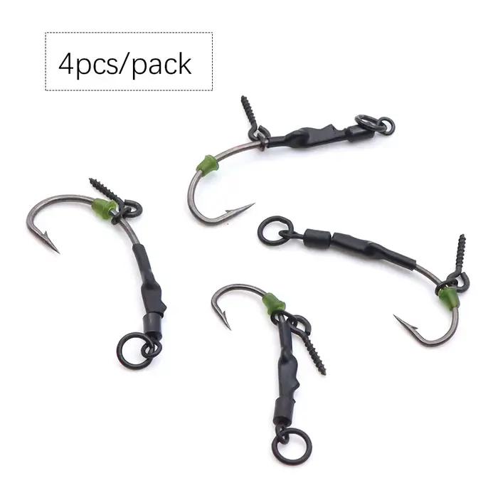 4 hameçons Ronnie Rig courbés avec appâts pop-up et vis à boilies pour la pêche à la carpe