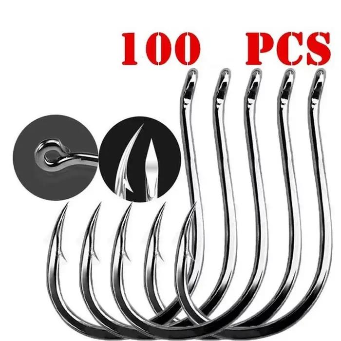 100 hameçons circle black acier carbone #3 à #12 barbelés pêche mer rivière avec trou